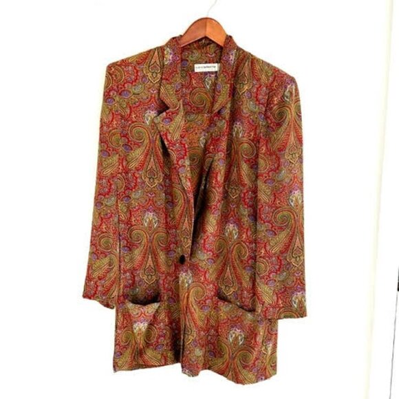 Vintage Liz Claiborne 100% Silk Paisley Print Blazer Unlined Shoulder Pads - Picture 1 of 6